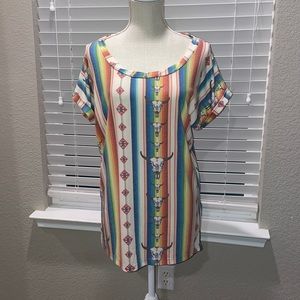 L&B Lucky & Blessed Aztec Skull Short Sleeve (Cuffed) Tee - Small